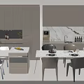 Modern Dining Table Set With Chairs Marble Countertops And Kitchen Cabinets 3d model