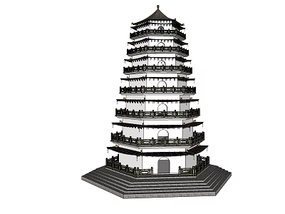 Traditional Chinese Pagoda With Multi Storey Structure Ornate Eaves And Stone Base Design 3d model