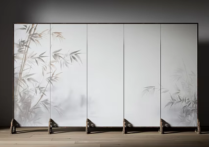 New Chinese Style Screen Partition Song Style Aesthetics Bamboo Mural Screen 3d model