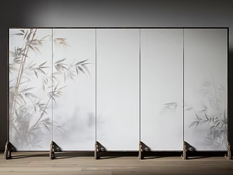 New Chinese Style Screen Partition Song Style Aesthetics Bamboo Mural Screen 3d model