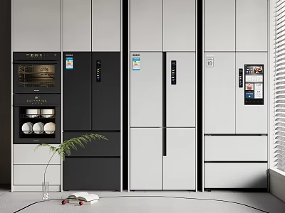 Modern Kitchen Interior Featuring Sleek Built in Refrigerators and Freezers with Cabinetry 3d model