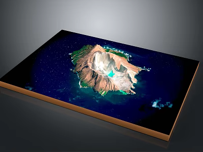3D Rendered Island Canvas Print With Mountainous Terrain Green Vegetation And Blue Lagoon 3d model