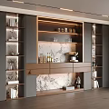 Elegant Modern Sideboard Cabinet With Marble Backsplash LED Lighting And Storage Shelves
