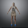 3D Character With White Braided Hair Gray Sleeveless T-shirt Plaid Skirt And Blue High Heels