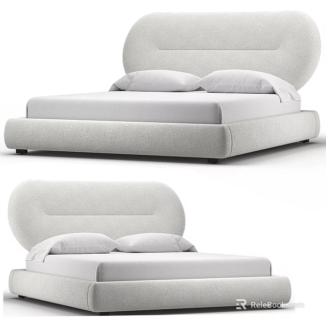 Elegant Modern Upholstered Double Bed With Curved Headboard And Soft Pillows 3d model 