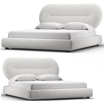 Elegant Modern Upholstered Double Bed With Curved Headboard And Soft Pillows 3d model