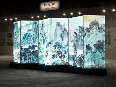 Traditional Chinese Landscape Painting Screen With Illuminated Panels For Exhibition Display And Scenic Art 3d model