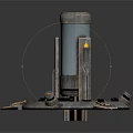 Industrial Mechanical Device Featuring Orange Cylinder And Circular Metal Base