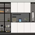 Modern White Wine Cabinet with Glass Doors Wine Bottles Glasses and Lighting