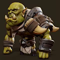 Green Orc Characters 3D Model With Muscular Build Wrist Guards And Tusks From Two Angles
