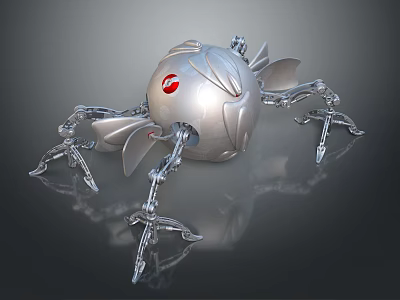 Smart Machine With Silver Spherical Body Mechanical Legs And Red Sensor Boasting Metallic Modern Design 3d model