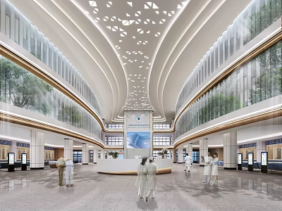 Spacious Modern Hospital Outpatient Clinic Lobby Design With Bright Lighting And Facilities 3d model