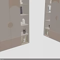 Modern Light Beige Wardrobe Design With Arched Cabinet Doors And Storage Shelves