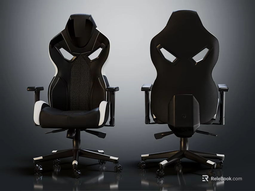 Ergonomic Black White Gaming Chairs With Mesh Back And Swivel Wheels 3d model 