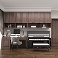 Bookcase Chinese Bookcase Book Piano Curtain Computer Door Room Door New Chinese Bookcase Desk 3d model