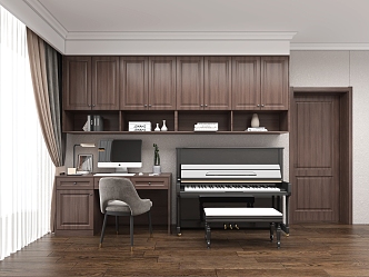 Bookcase Chinese Bookcase Book Piano Curtain Computer Door Room Door New Chinese Bookcase Desk 3d model