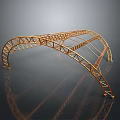 Golden Metal Curved Truss Structure With Triangular Frames On Black Background And Reflection 3d model
