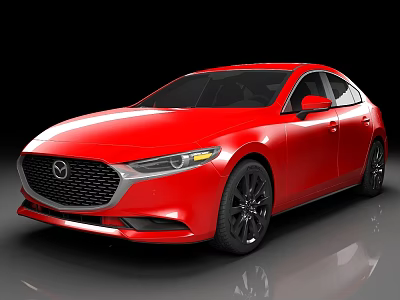 Red Mazda Sedan With Modern Sleek Body And Black Alloy Wheels 3d model