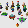 Various Colorful Play Equipment Featuring Rocket Spaceship And Flying Saucer Shapes