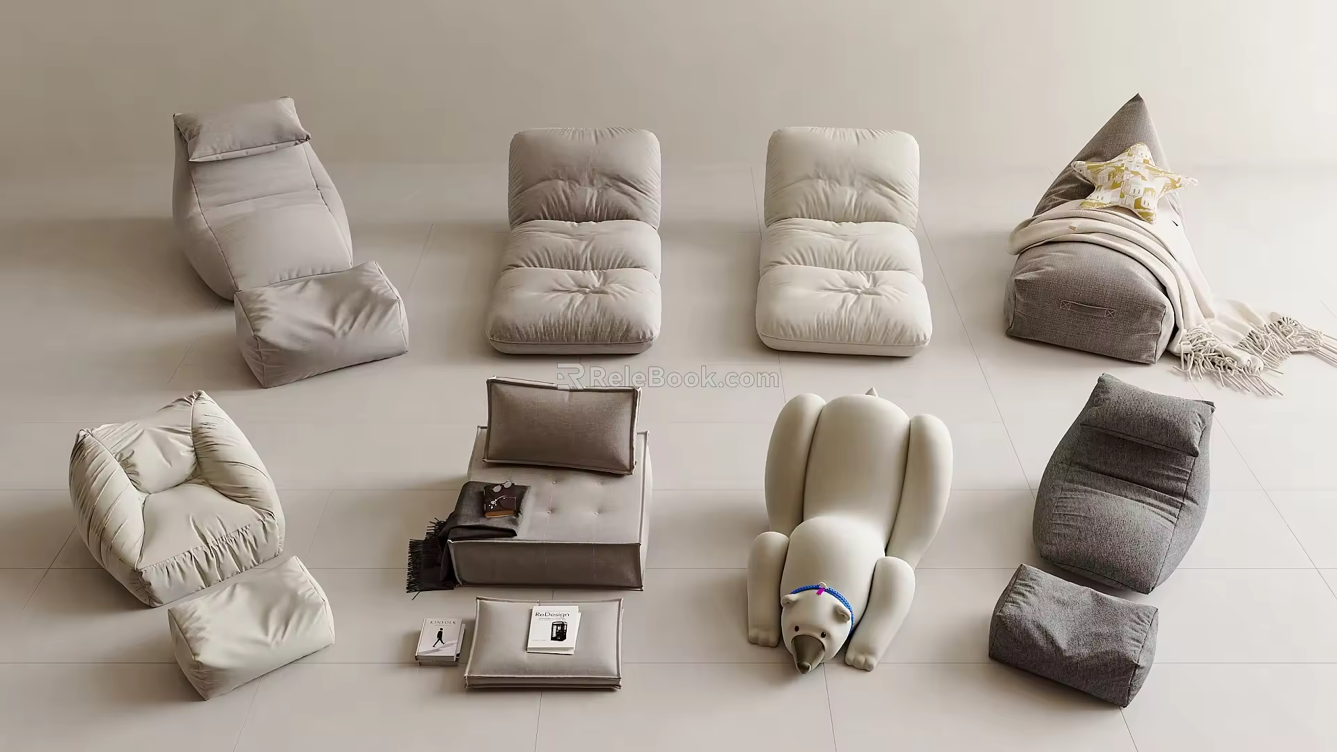 Modern Lazy Sofa Single Sofa Casual Sofa Fabric Single Sofa Bean Bag Sofa Lying Bear Sofa 3d model
