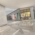 Modern Commercial Street Featuring Glass Storefronts Bright Lighting Spacious Open Area And Marble Flooring