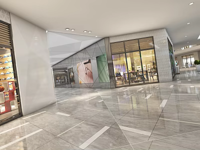 Modern Commercial Street Featuring Glass Storefronts Bright Lighting Spacious Open Area And Marble Flooring 3d model