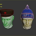Green Military Hat With Red Star And Blue Knit Cap With SPOPT GOR Text