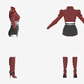 Stylish Red Jacket Black Skirt And Red Boots Fashion Clothing Set