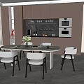 Modern Open Restaurant Interior With Dining Table Chairs And Large Windows 3d model