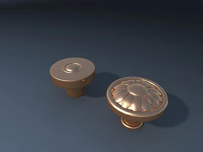 Golden Cabinet Knobs With Simple Round Design And Floral Pattern Details 3d model