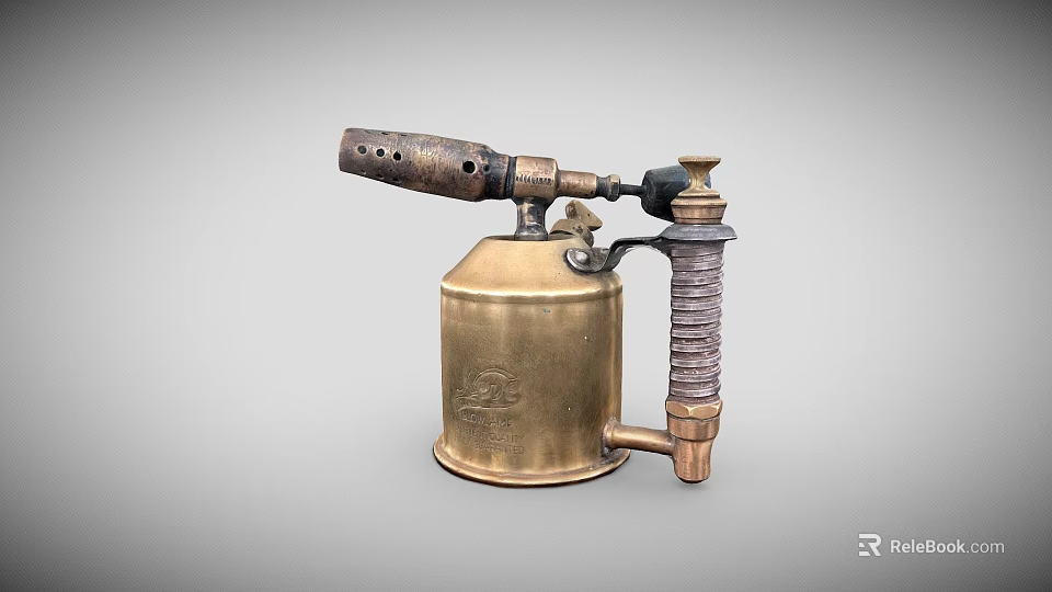 Antique Brass Blowtorch Tool With Metal Nozzle Handle And Tank Design 3d model 