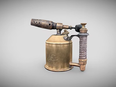 Antique Brass Blowtorch Tool With Metal Nozzle Handle And Tank Design 3d model