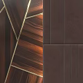 Dark Geometric Decorative Wall Panel Design With Wooden Stripes And Modern Lines 3d model