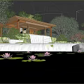 Shrub water feature pavilion water lily lotus waterfall water drop tree 3d model