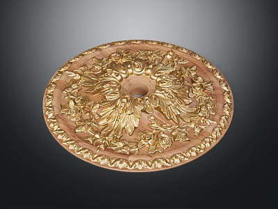 Ornate Circular Gold Decorative Medallion With Carved Floral Leaf Patterns 3d model