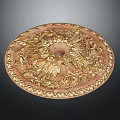 Ornate Circular Gold Decorative Medallion With Carved Floral Leaf Patterns 3d model