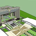 Classical Office Building Architecture With Grand Entrance And Landscaped Plaza Area