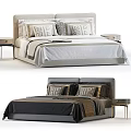 Modern Double Bed Design With Geometric Pillows Bedside Tables And Linen Bedding