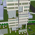 Modern High Rise Office Building With Glass Facade And Surrounding Greenery