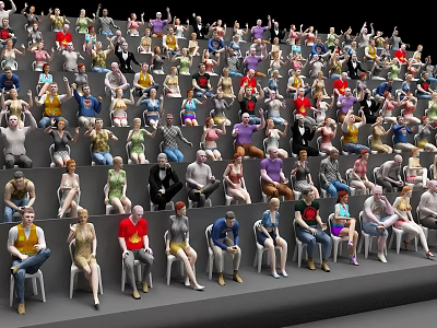 Crowd of People Seated in Stadium Rows with Colorful Clothing and Diverse Attire 3d model