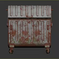 Rusty Metal Trash Bin with Wheels and Curved Lid Weathered Red and Green Rusty Surface