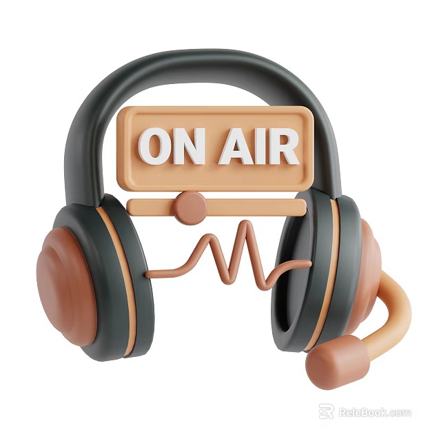 Headphones with ON AIR sign and microphone feature sound wave design 3d model 