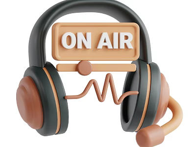 Headphones with ON AIR sign and microphone feature sound wave design 3d model