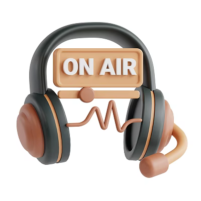 Headphones with ON AIR sign and microphone feature sound wave design 3d model