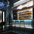 Modern Luxury Bar Interior Design With Illuminated Counter Wine Racks And Bar Stools