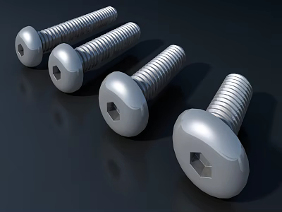 Hardware Tools Stainless Steel Round Head Hex Socket Bolts Set of Four with Smooth Surface 3d model