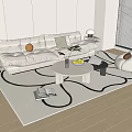 Cream Style Sofa Combination Fabric Multi-person Sofa Lazy Sofa Solid Wood Mother and Mother Coffee Table Combination Pillow Side Cabinet Floor Lamp Table Lamp Laptop Vase 3d model