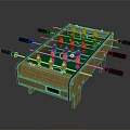Fun Wooden Foosball Table with Colorful Red Yellow Players Black Handles and Green Tabletop Surface
