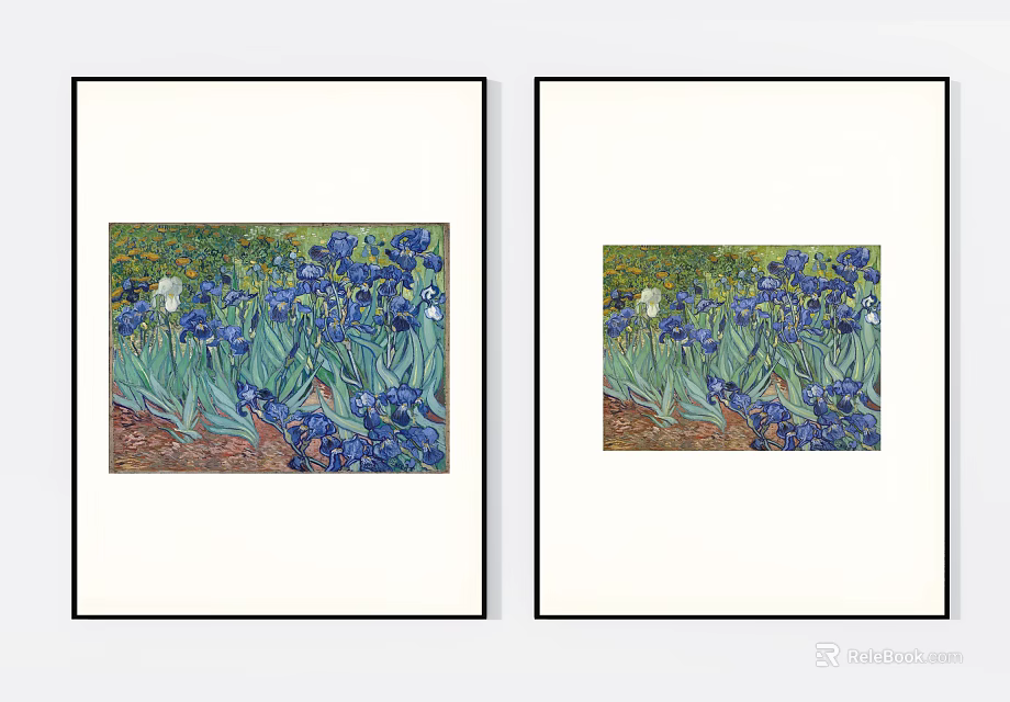 Two Framed Plant Paintings With Iris Flowers As Home Wall Art Decoration 3d model 