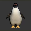 Adorable Standing Penguin with Black White Plumage Blue Wings Orange Beak and Yellow Feet